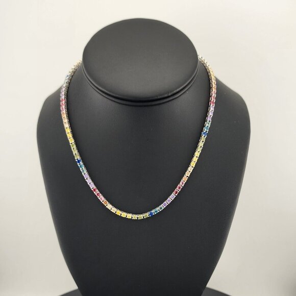 Rainbow Radiance – Sterling Silver Multi-Gemstone Tennis Necklace
